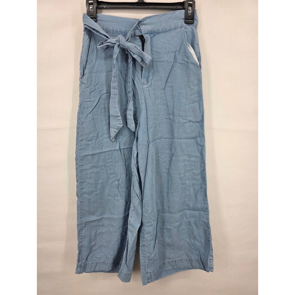 Harper Heritage Light Wash Chambray Wide Leg Culottes Tie Waist Pants XS